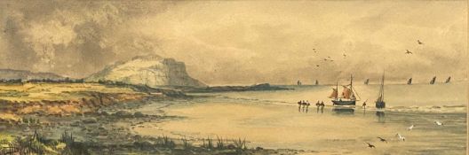 PETER DEAKIN titled verso 'A Passing Shower' - Little Orme's Head from Rhos on Sea, signed, 13 x
