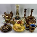 MERCURY GLASS, COPPER LUSTRE, MAJOLICA and other collectables