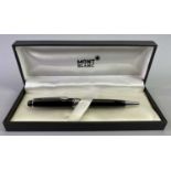 MONT BLANC MEISTERSTUCK BALLPOINT PEN IN BLACK - with silvered metal trim and pocket clip, 13.5cms