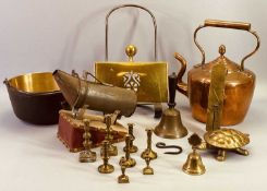 VICTORIAN & OTHER METALWARE - a mixed quantity to include a copper kettle with acorn knop, brass jam