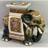 CHINESE POTTERY ELEPHANT GARDEN SEAT - in Majolica type glazes, 37.5cms H, 42cms approx L