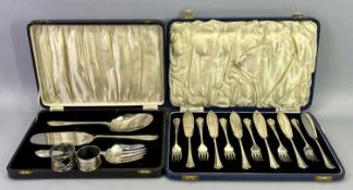 BIRMINGHAM SILVER NAPKIN RINGS (2) and two cased sets of EPNS cutlery, the first napkin ring Art