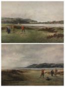 DOUGLAS ADAMS antique prints - Conwy Golf Club 'The Putting Green' and 'The Drive', 43 x 63cms