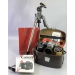 CANNON AE-1 SLR CAMERA & EQUIPMENT including a Tamron Macro lens, Cannon lens, filters, Sangamo