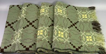 VINTAGE WELSH WOOL BLANKET - with reversible traditional pattern in green and brown tones with