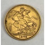 VICTORIA YOUNG HEAD FULL GOLD SOVEREIGN 1872