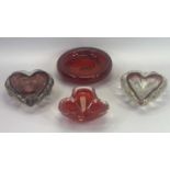 4 VENETIAN BULLICANTE GLASS DISHES - possibly Vinini, 20cms diameter the largest