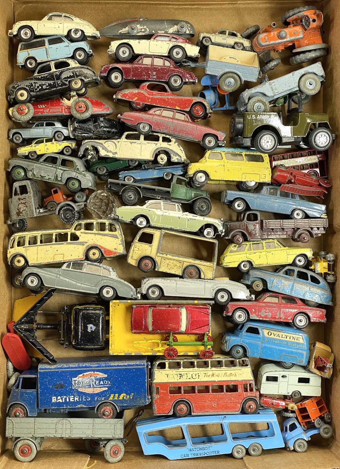 VINTAGE UNBOXED DIECAST VEHICLES - makers include Dinky, Corgi, Matchbox, Lesney, some good early