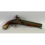 ANTIQUE FLINTLOCK PISTOL - with brass embellishments and possibly replacement ram rod, 40cms overall