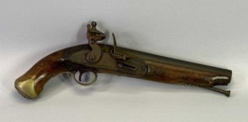 ANTIQUE FLINTLOCK PISTOL - with brass embellishments and possibly replacement ram rod, 40cms overall