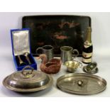 MIXED COLLECTABLES GROUP - to include a Japanese lacquerwork tray, EPNS entree dish, pewter and