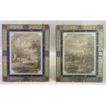 STAINED GLASS WINDOW PANELS (2) - with etched and painted detail titled 'Chatsworth, Derbyshire' and