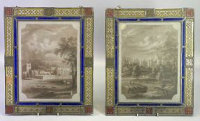 STAINED GLASS WINDOW PANELS (2) - with etched and painted detail titled 'Chatsworth, Derbyshire' and