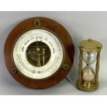 J ULLMANN & CIE PARIS-CHINA ANEROID BAROMETER and a modern brass sand clock, the barometer brass