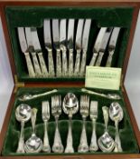 SLACK & BARLOW CANTEEN OF SILVER PLATED KINGS PATTERN CUTLERY, 44 pieces, stainless steel and