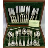 SLACK & BARLOW CANTEEN OF SILVER PLATED KINGS PATTERN CUTLERY, 44 pieces, stainless steel and