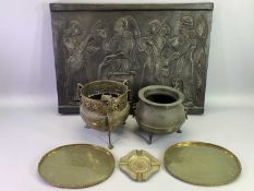 CHINESE BRONZE & BRASS ORNAMENTAL WARE ETC - to include a three footed cauldron type vessel with