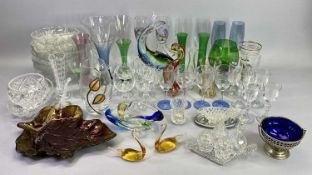CUT CRYSTAL, COLOURFUL & OTHER GLASSWARE GROUP - to include Murano style glass fish and bird