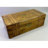 TREEN - excellent walnut writing box with marquetry banding, 18 x 50 25cms (closed)