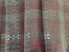 VINTAGE WELSH WOOLLEN BEDSPREAD - in brown, red and pink reversible tones, 206 x 168cms