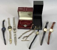 LADY'S WRISTWATCHES (7) and a gilt metal pocket watch and fob chain with double curb links and twist