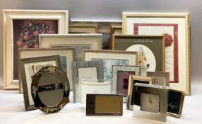 FRAMED PICTURES & PRINTS, a quantity, modern portrait frames and a glitzy mirrored mantel clock