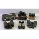 VINTAGE & LATER BINOCULARS & FIELD GLASSES and a Roberts R700 transistor radio, the field glasses