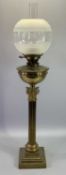 BRASS CORINTHIAN COLUMN VINTAGE OIL LAMP - with brass font and Hinks No 2 wick adjuster, later