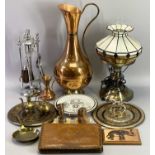 MIXED COLLECTABLES GROUP - to include a modern Tiffany style lamp, copper jugs, chrome thistle