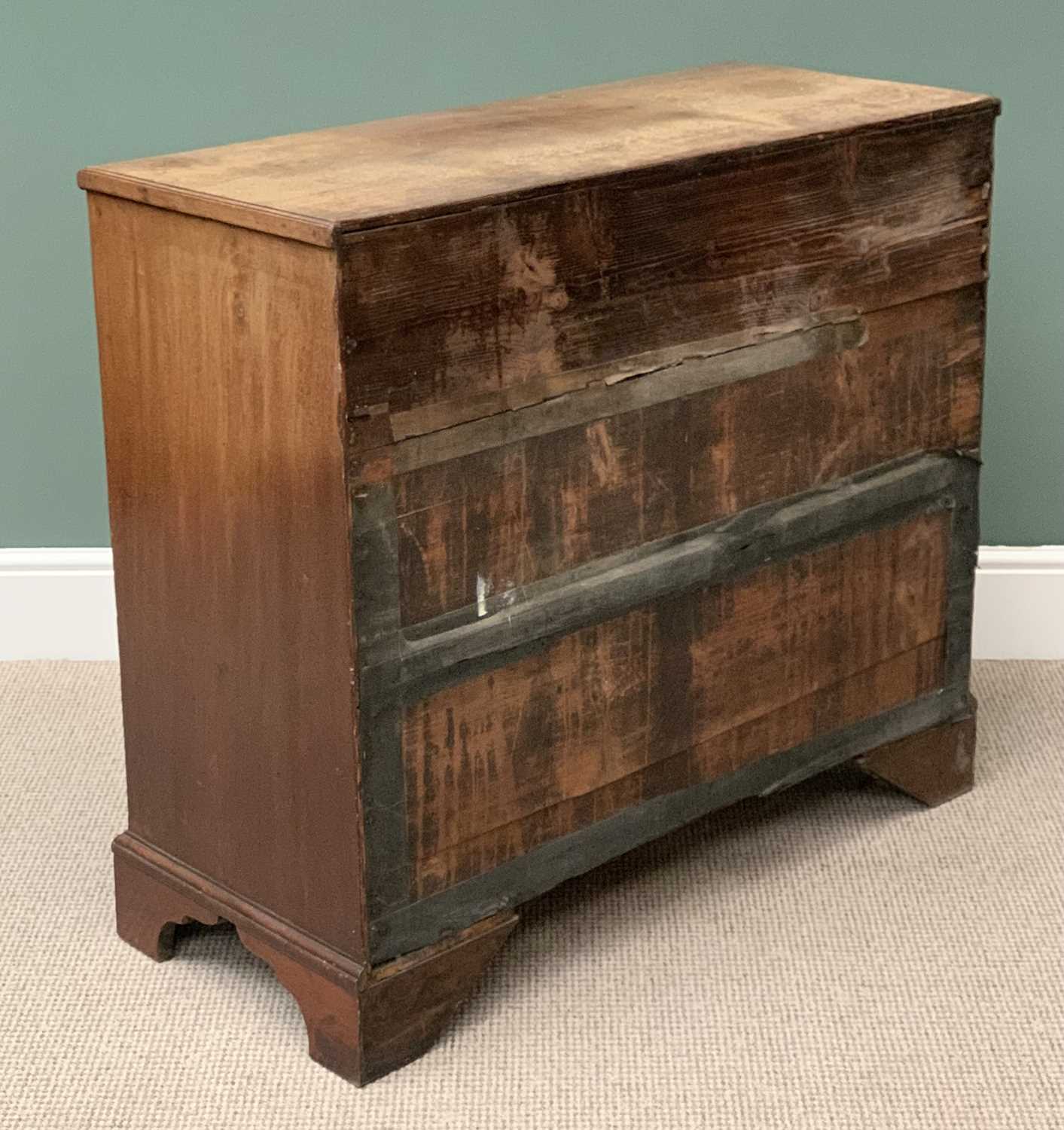 ANTIQUE MAHOGANY CHEST OF FIVE LONG DRAWERS with brass swan neck handles, on bracket supports, 90cms - Image 2 of 3