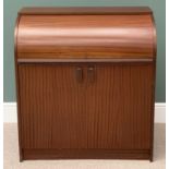 REPRODUCTION MAHOGANY CYLINDER BUREAU with base cupboard doors and filing drawers to the interior,
