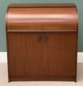 REPRODUCTION MAHOGANY CYLINDER BUREAU with base cupboard doors and filing drawers to the interior,