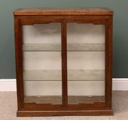 VINTAGE OAK DISPLAY CABINET with two glazed doors and chequered top, 117cms H, 106cms W, 36cms D