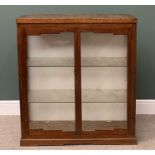 VINTAGE OAK DISPLAY CABINET with two glazed doors and chequered top, 117cms H, 106cms W, 36cms D