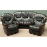 THREE PIECE LOUNGE SUITE, a fine wood and leather effect example by Gigilli, comprising sofa, 102cms