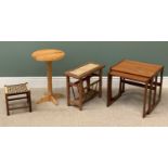 FURNITURE ASSORTMENT (4) to include a nest of two teak type tables, tiled top magazine table, pine