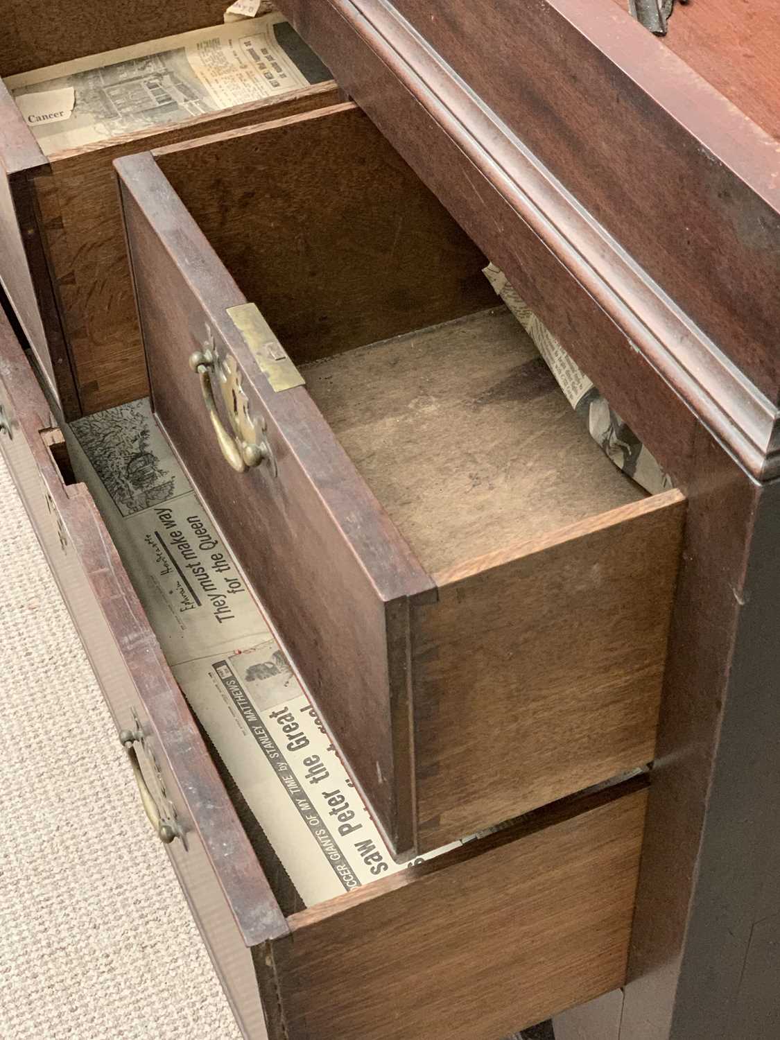 18th CENTURY MAHOGANY CAMPAIGN DICKENS TYPE DESK with slope top and two short and one long drawer, - Image 3 of 3