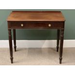 VICTORIAN MAHOGANY SINGLE DRAWER DESK on reeded supports, 80cms H, 91cms W, 52cms D