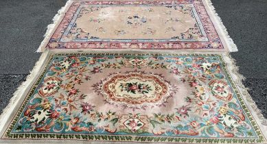 CHINESE WASHED WOOLEN RUGS - two colourful examples, 2.7 x 1.8m and 2.5 x 1.5m