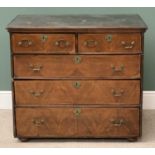 ANTIQUE FIGURED MAHOGANY CHEST of two short over three long drawers, with brass drop handles and