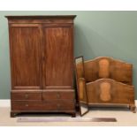 ANTIQUE MAHOGANY TWO DOOR WARDROBE with two short over one long base drawer, 199cms H, 131cms W,