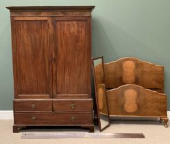 ANTIQUE MAHOGANY TWO DOOR WARDROBE with two short over one long base drawer, 199cms H, 131cms W,