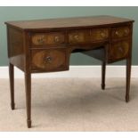 GEORGE III STYLE BOW FRONTED SIDEBOARD having three upper drawers, tapered supports on spade feet,