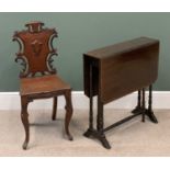 VICTORIAN MAHOGANY CARVED SHIELD BACK HALL CHAIR, 88cms H, 39cms W, 32cms D and a MAHOGANY