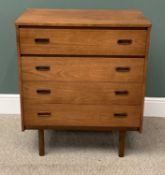 MID-CENTURY TEAK TYPE CHEST of four drawers, 90cms H, 76cms W, 42cms D