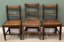 FARMHOUSE CHAIRS, a pair, 83cms H, 45cms W, 34cms D and one other