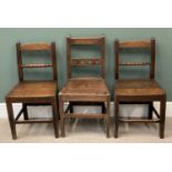 FARMHOUSE CHAIRS, a pair, 83cms H, 45cms W, 34cms D and one other