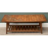 MID-CENTURY LONG JOHN COFFEE TABLE with block pattern effect top and lower slatted shelf, 48cms H,
