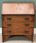 ANTIQUE MAHOGANY BUREAU with shell inlaid detail, having three lower drawers, 96cms H, 76cms W,