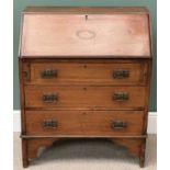 ANTIQUE MAHOGANY BUREAU with shell inlaid detail, having three lower drawers, 96cms H, 76cms W,